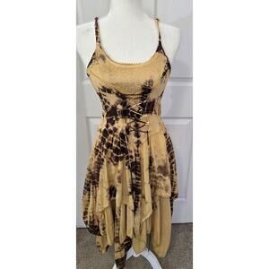 Advance Apparels Free Size Corset Bodice Handkerchief Hem Dress Beige/Brown